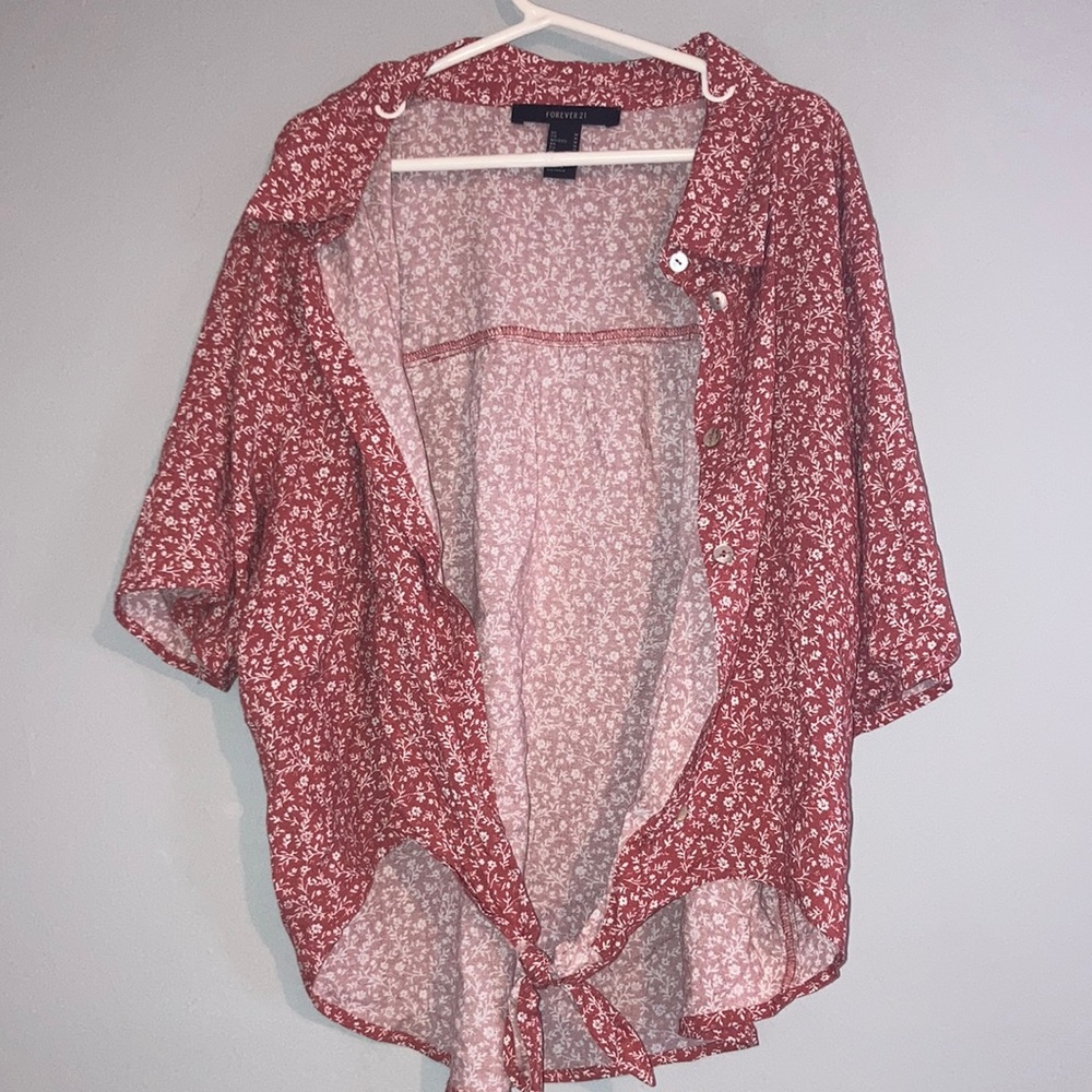 float red collar button up